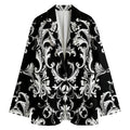 Black And White Damask Pattern Print Women's Cotton Blazer