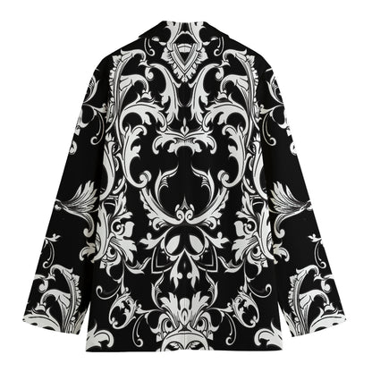 Black And White Damask Pattern Print Women's Cotton Blazer