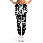 Black And White Damask Pattern Print Women's Leggings