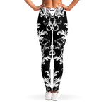 Black And White Damask Pattern Print Women's Leggings