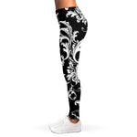 Black And White Damask Pattern Print Women's Leggings