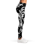 Black And White Damask Pattern Print Women's Leggings