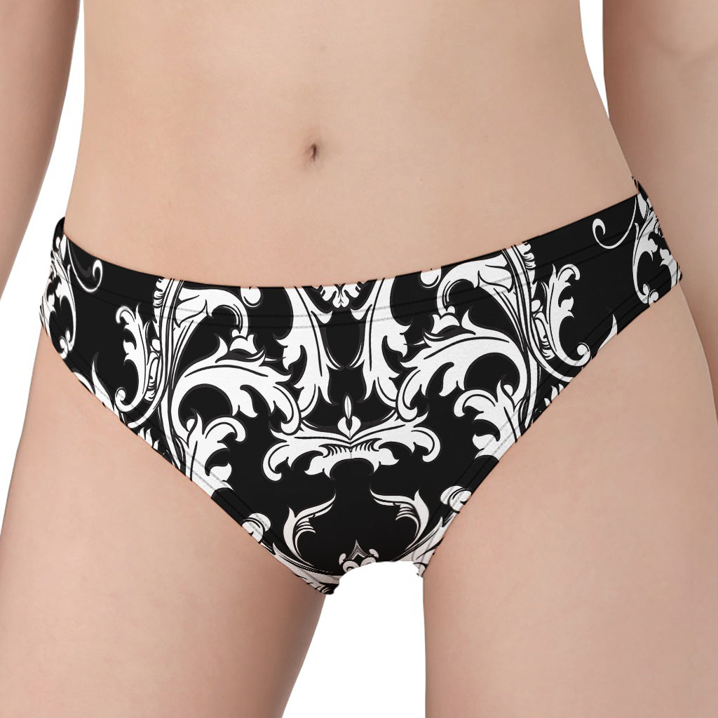 Black And White Damask Pattern Print Women's Panties