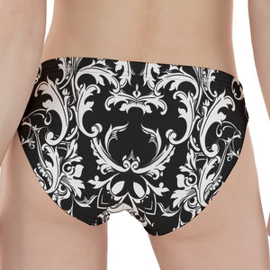 Black And White Damask Pattern Print Women's Panties