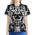 Black And White Damask Pattern Print Women's Polo Shirt