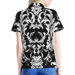 Black And White Damask Pattern Print Women's Polo Shirt