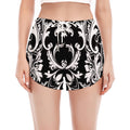 Black And White Damask Pattern Print Women's Split Running Shorts