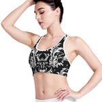 Black And White Damask Pattern Print Women's Sports Bra