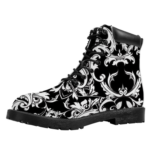Black And White Damask Pattern Print Work Boots