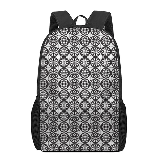 Black And White Dartboard Pattern Print 17 Inch Backpack