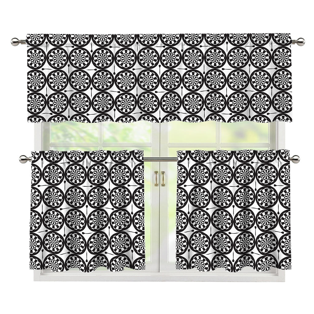 Black And White Dartboard Pattern Print 3 Piece Kitchen Curtains