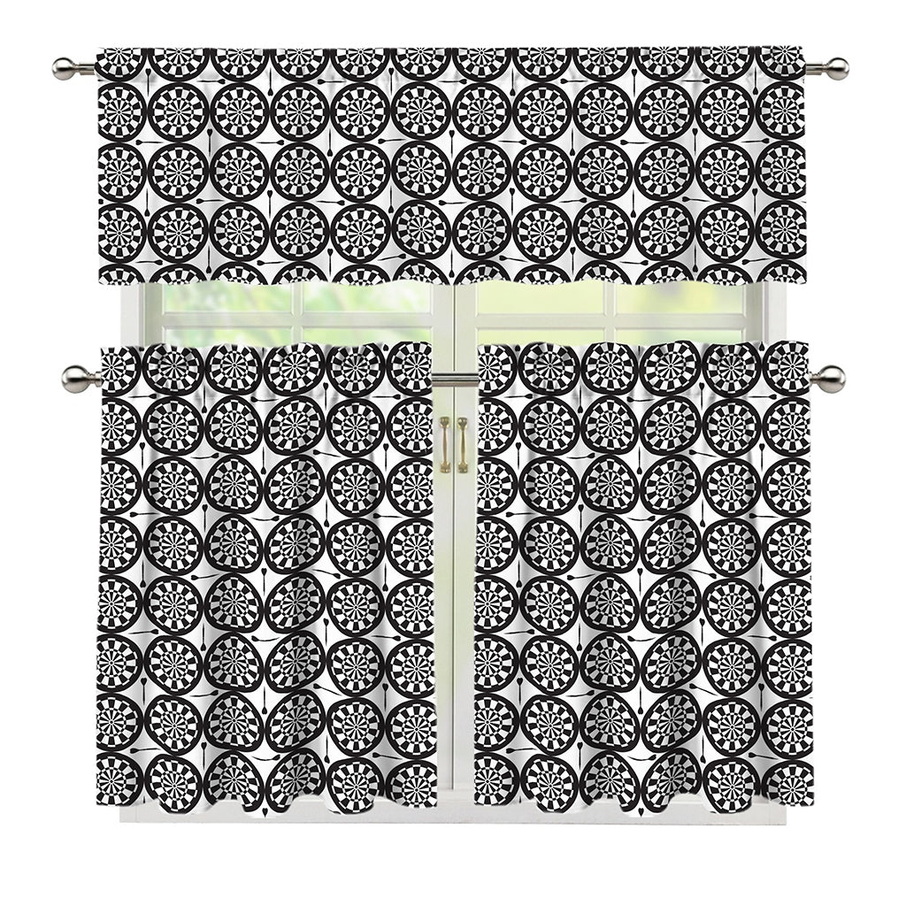 Black And White Dartboard Pattern Print 3 Piece Kitchen Curtains