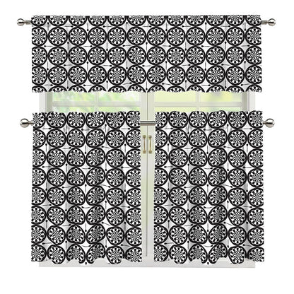 Black And White Dartboard Pattern Print 3 Piece Kitchen Curtains