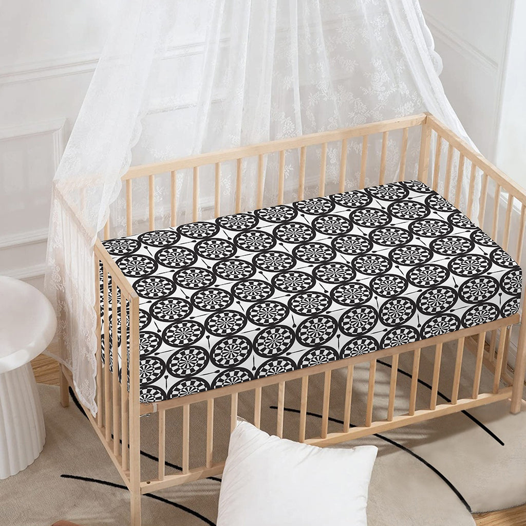 Black And White Dartboard Pattern Print Baby Crib Sheet