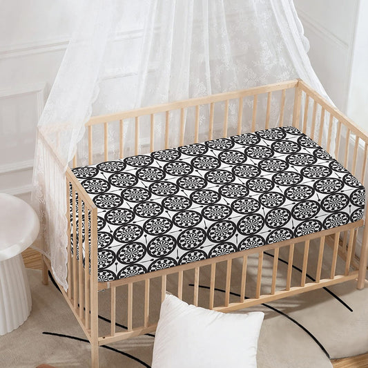 Black And White Dartboard Pattern Print Baby Crib Sheet