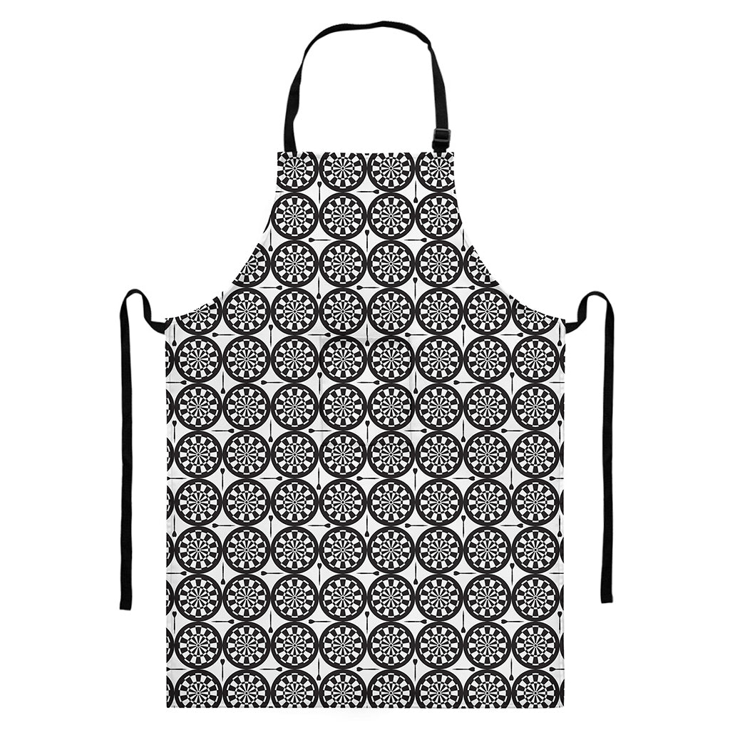 Black And White Dartboard Pattern Print Bib Apron With Pocket