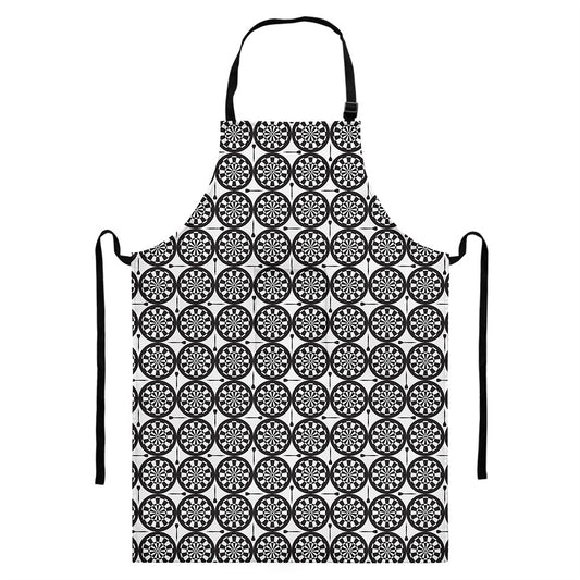 Black And White Dartboard Pattern Print Bib Apron With Pocket