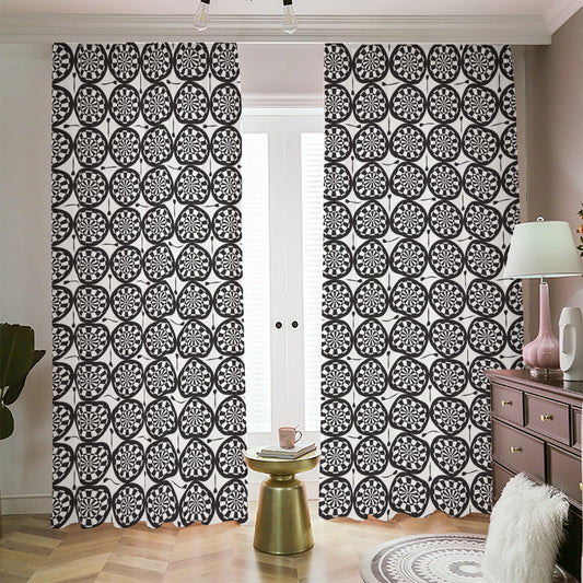 Black And White Dartboard Pattern Print Blackout Pencil Pleat Curtains
