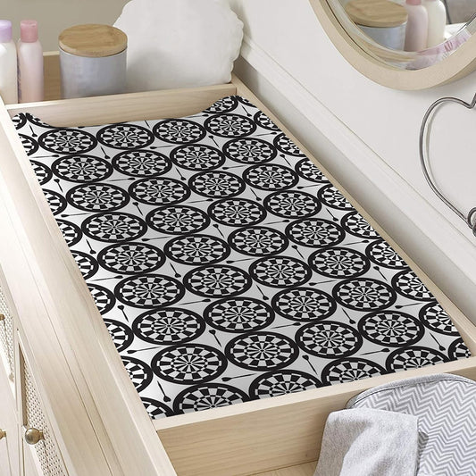Black And White Dartboard Pattern Print Changing Pad Cover