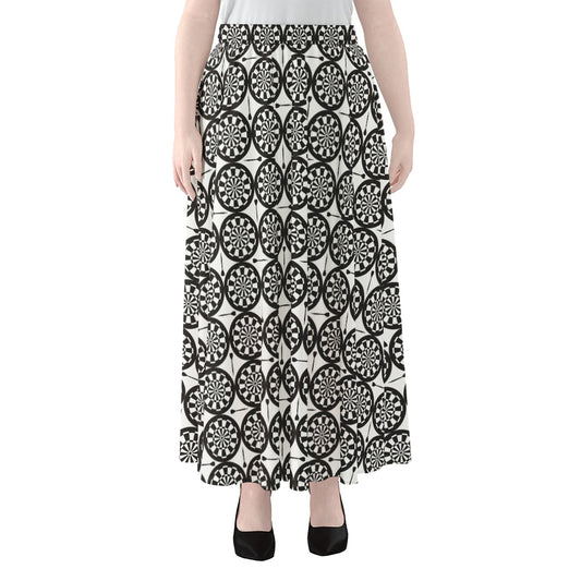Black And White Dartboard Pattern Print Chiffon Maxi Skirt