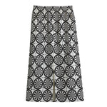 Black And White Dartboard Pattern Print Cotton Front Slit Maxi Skirt
