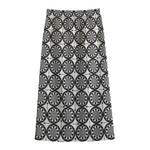 Black And White Dartboard Pattern Print Cotton Front Slit Maxi Skirt