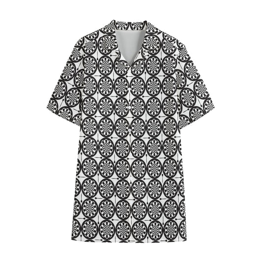 Black And White Dartboard Pattern Print Cotton Hawaiian Shirt