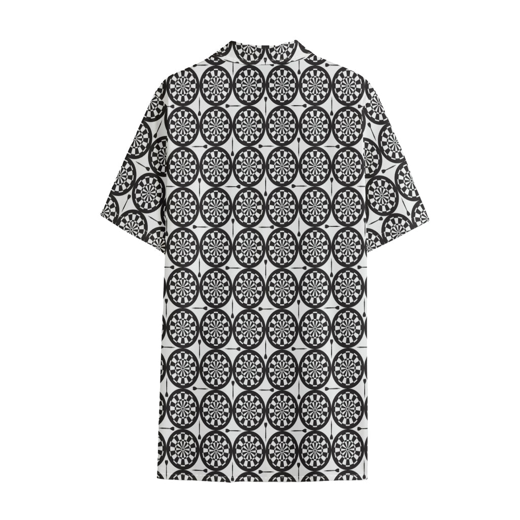 Black And White Dartboard Pattern Print Cotton Hawaiian Shirt