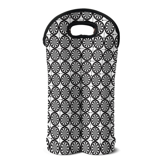 Black And White Dartboard Pattern Print Double Neoprene Wine Tote