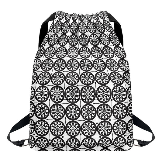 Black And White Dartboard Pattern Print Drawstring Backpack