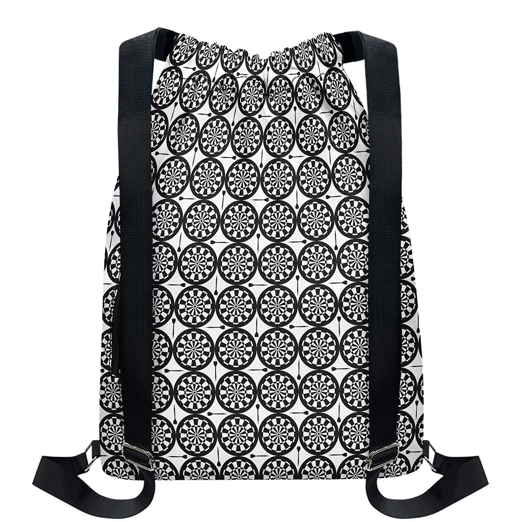 Black And White Dartboard Pattern Print Drawstring Backpack