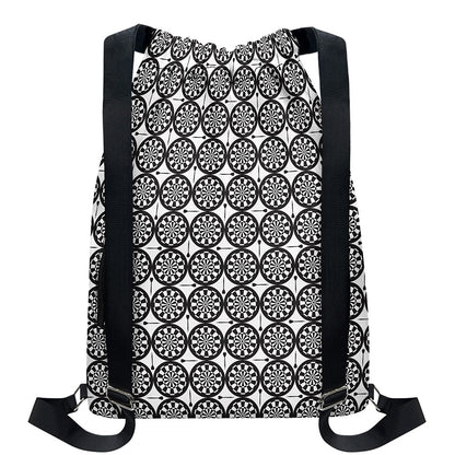 Black And White Dartboard Pattern Print Drawstring Backpack