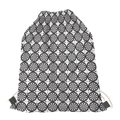 Black And White Dartboard Pattern Print Drawstring Bag