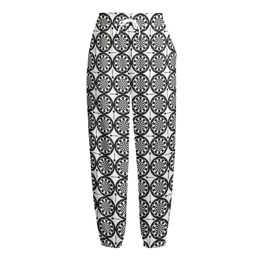 Black And White Dartboard Pattern Print Fleece Lined Knit Pants