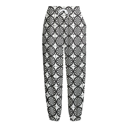 Black And White Dartboard Pattern Print Fleece Lined Knit Pants