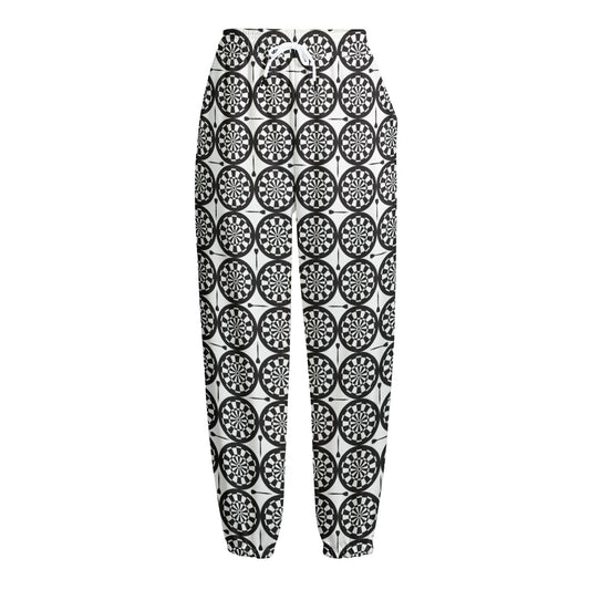 Black And White Dartboard Pattern Print Fleece Lined Knit Pants