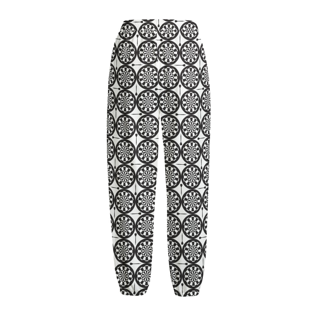 Black And White Dartboard Pattern Print Fleece Lined Knit Pants