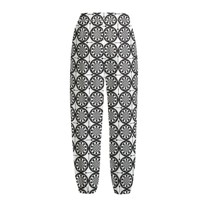 Black And White Dartboard Pattern Print Fleece Lined Knit Pants