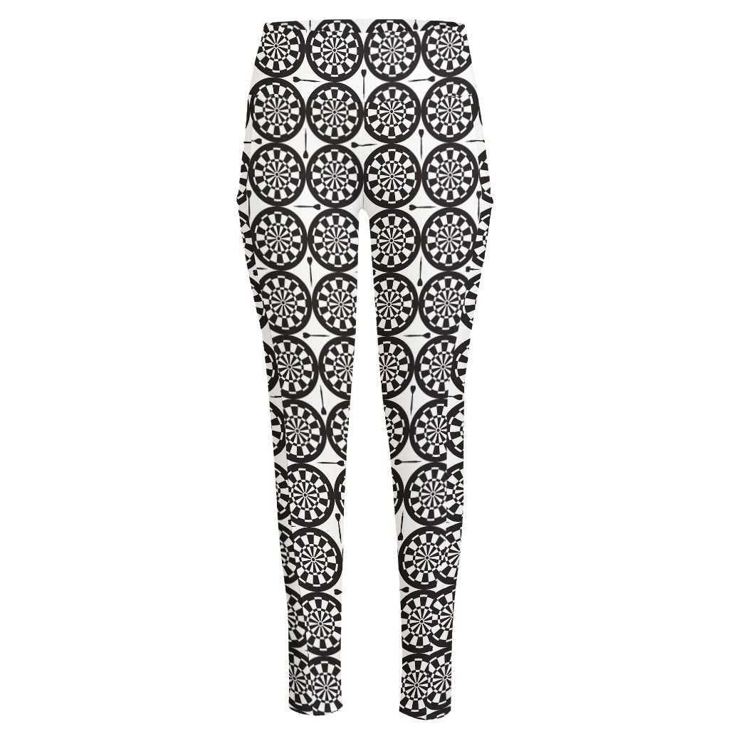 Black And White Dartboard Pattern Print High-Waisted Pocket Leggings