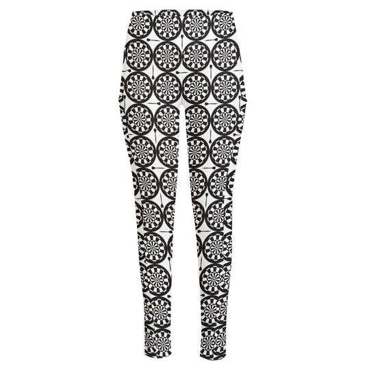 Black And White Dartboard Pattern Print High-Waisted Pocket Leggings