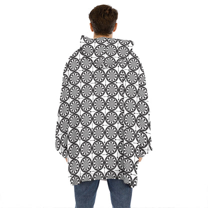 Black And White Dartboard Pattern Print Hoodie Blanket