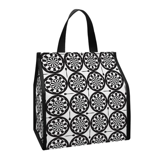 Black And White Dartboard Pattern Print Insulated Lunch Tote
