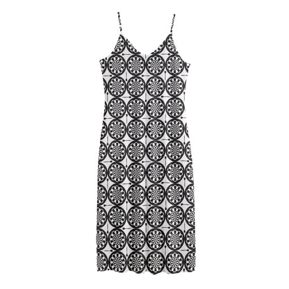 Black And White Dartboard Pattern Print Jersey Midi Cami Dress