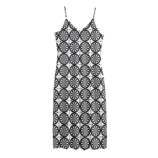Black And White Dartboard Pattern Print Jersey Midi Cami Dress