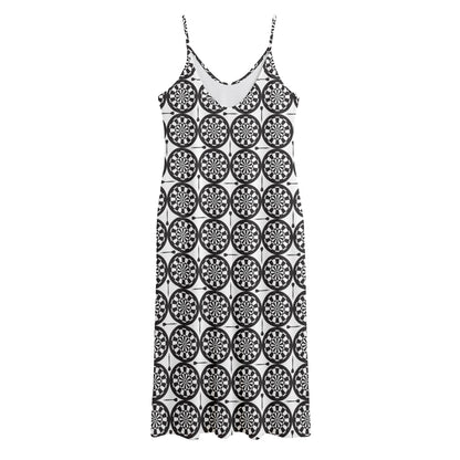 Black And White Dartboard Pattern Print Jersey Midi Cami Dress