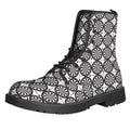 Black And White Dartboard Pattern Print Lace-Up Boots