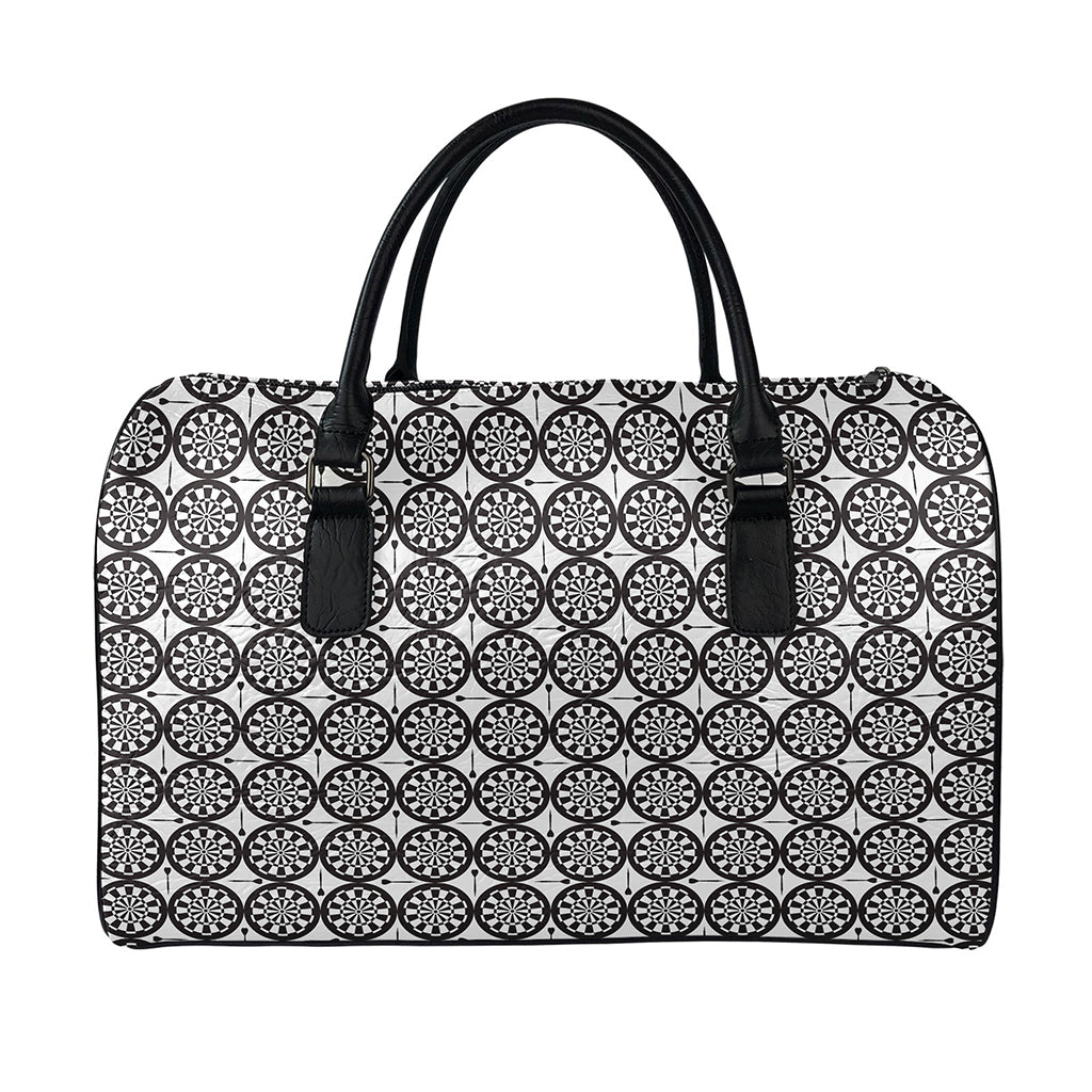 Black And White Dartboard Pattern Print Leather Duffle Bag