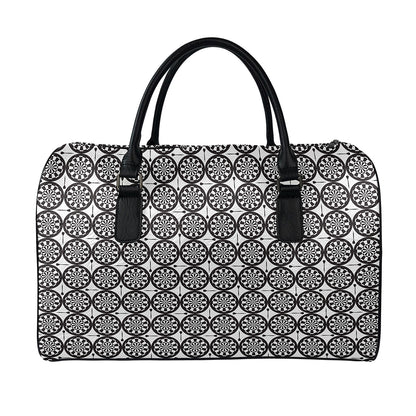 Black And White Dartboard Pattern Print Leather Duffle Bag