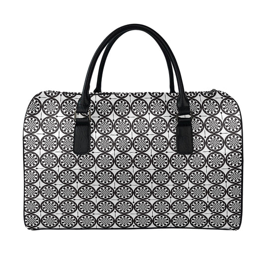 Black And White Dartboard Pattern Print Leather Duffle Bag