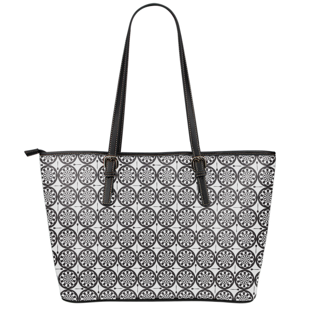 Black And White Dartboard Pattern Print Leather Tote Bag